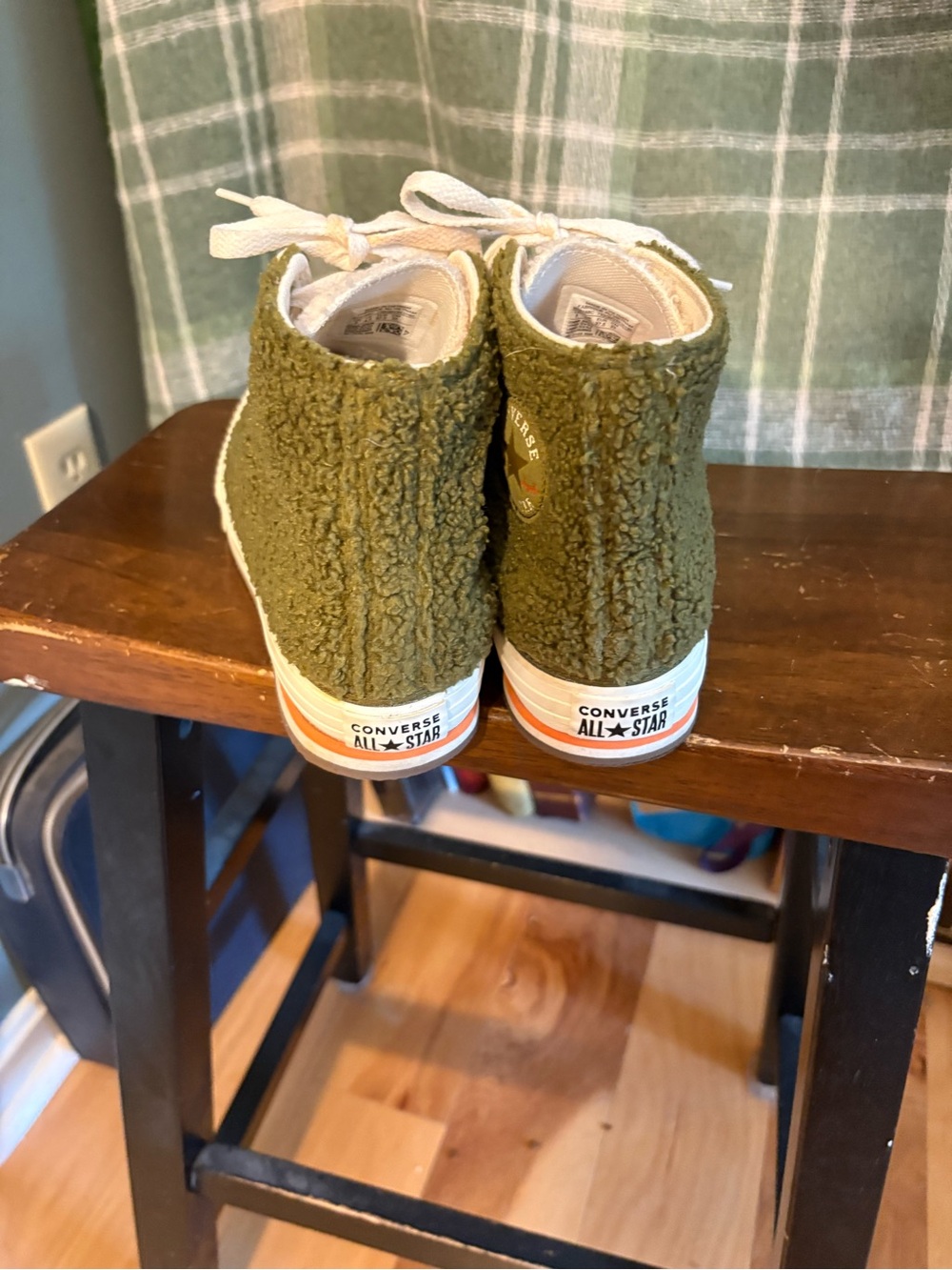 Converse Olive Green Sherpa High-Top Sneakers with Cream Accents - Picture 4 of 9